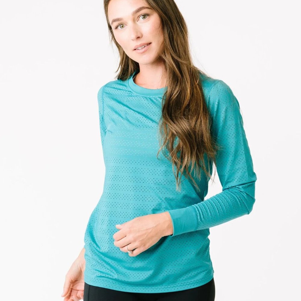 Zyia Active Chill Perforated Long Sleeve Athletic Top Teal Women's Small EUC!